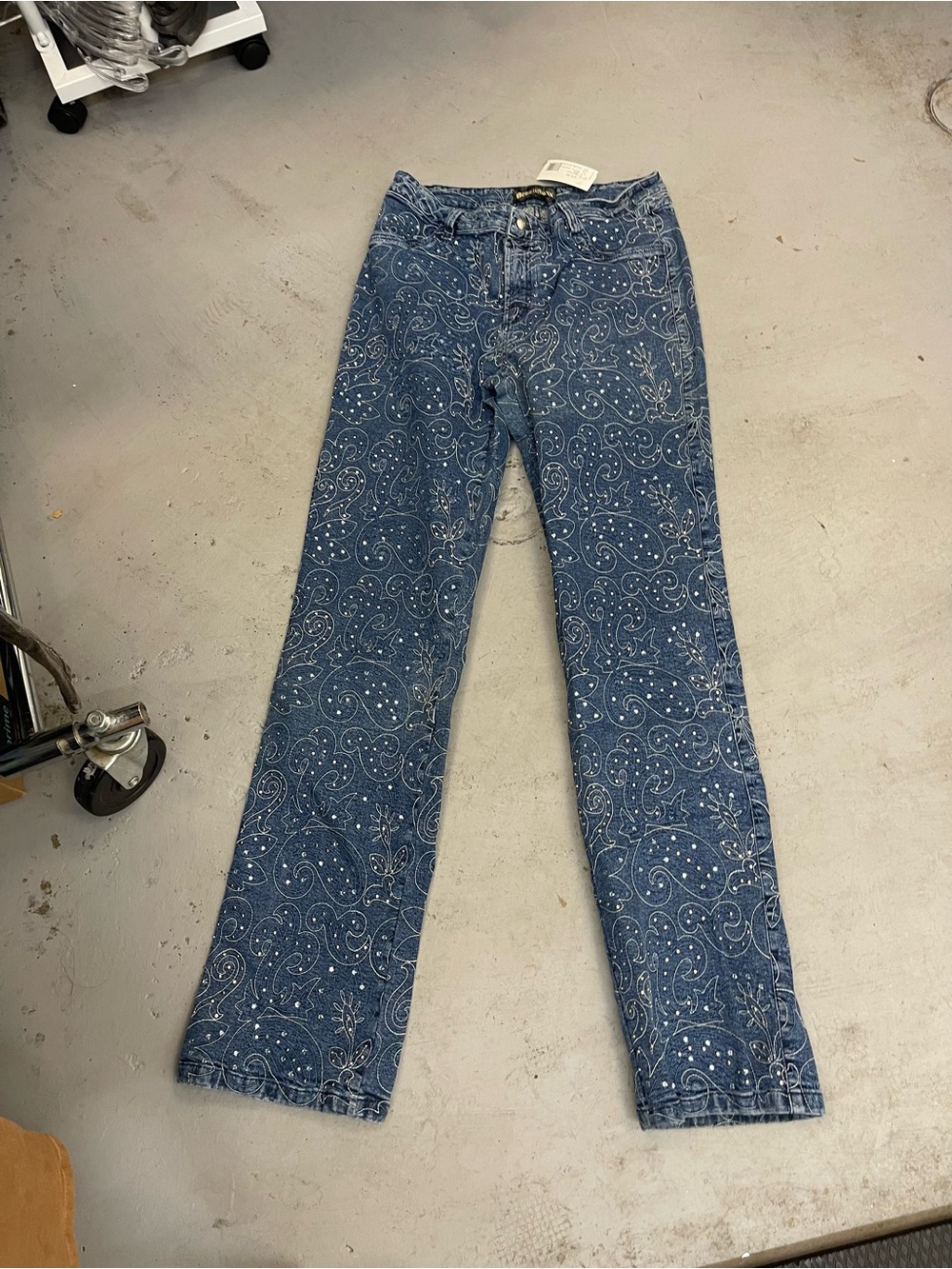 Paisley-Print Straight Leg Jeans in Blue